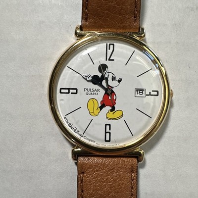 Mickey Mouse Pulsar ON3708 Wrist Watch Leather Band Large Face New Battery