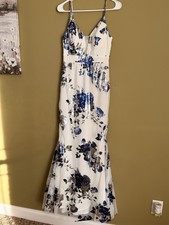 Gorgeous Prom Dress By Pear Culture, Sz 9/10. White W/ Blue & Silver.