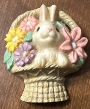 Vtg 1986 Hallmark Easter Basket Pin Brooch Bunny Rabbit Flower Basket Spring