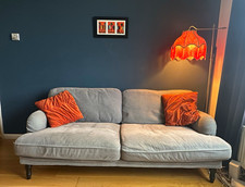 Grey Corduroy 3-Seater Sofa Rolled Arms With Cushions 194 x 98 x 74cm