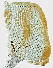 Vintage Cotton Hand Crochet Baby/Infant Bonnet 12"l x 5.5" W