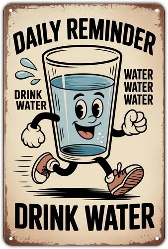 Drink Water Reminder Vintage Beverage Tin Metal Signs Home Décor 8x12