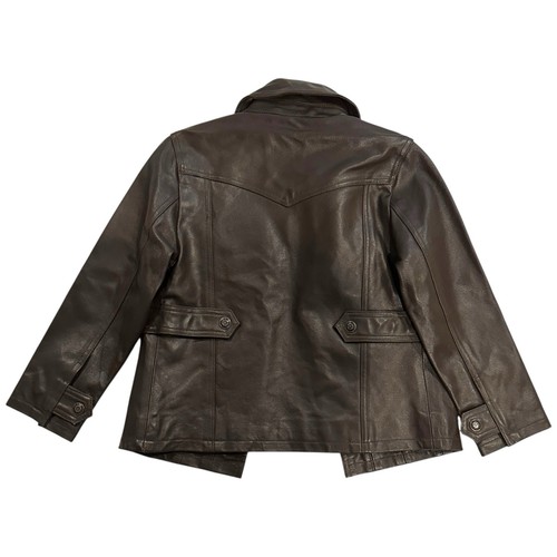 Vintage GAP Brown Leather Trucker Jacket Youth S (5/6) Y2K Classic Outerwear - Picture 3 of 7
