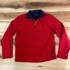 Brooks Brothers Sweater Mens Medium Red 1/4 Zip Fleece Pullover Navy Trim