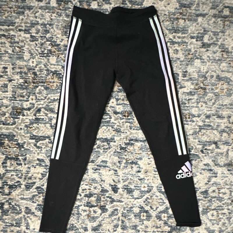 adidas Girls XL (16) Track Pants Black White Striped Cotton Blend Athletic Fit