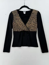 Venus USA Top Womens V-Neck Leopard Snake Print Y2K Grunge Kawaii Bow Tie V Neck