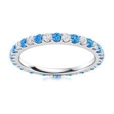 925 Sterling Silver 2MM Round White Topaz  Swiss Blue Topaz Full Eternity Ring