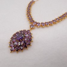 Necklace & Charm CZ Dimond Purple gemstone 18" 24K Gold Plated