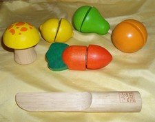 Wooden Fruit Playset Play Food Kitchen Sliced Cutting Pretend Educational Toy