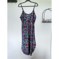 Vintage Dentelle Satin Floral Print Braided Strap Nightgown Nightie Size Large