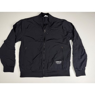 Adidas Originals Mens Black Multilingual 3 Stripe Bomber Jacket Size Medium