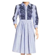 NWOT Eliza J Size 18W Navy and White Striped Midi Dress Lace Trim Fit And Flare