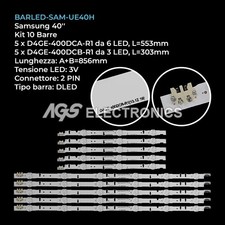 KIT 10 BARRE STRIP LED TV SAMSUNG D4GE-400DCA-R2 D4GE-400DCB-R2 2014SVS40 UE40H