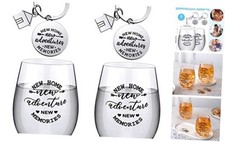 4 Pcs Housewarming Gifts for New House 2 Stemless Wine Glasses Bottle and 2