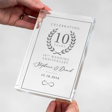 Personalised 10th Anniversary Gift Plaque, Tin Wedding Anniversary Frame