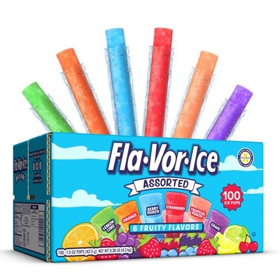 Fla-Vor-Ice Popsicle Variety Pack of 1.5 Oz Freezer 100 Count, Multicolored