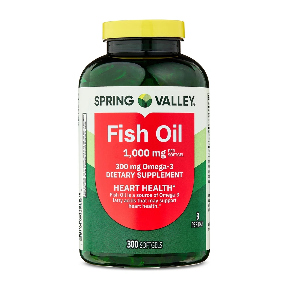 Cápsulas blandas omega-3 de aceite de pescado Spring Valley, 1000 mg 300 quilates, apoya la salud del corazón Foto 2 de 4