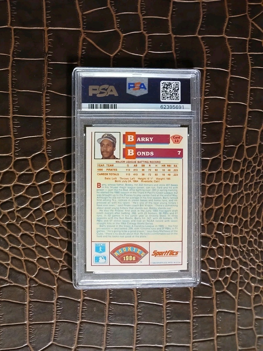 1986 Sportsflics #13 BARRY BONDS🏆PSA 10🏆RC view 3