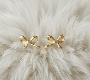 Authentic 14K Yellow Gold Plated Bow Stud Minimalist Jewelry For Wear Cute For Women