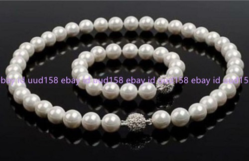 Beautiful 8mm White South Sea Shell Pearl Necklace 18” Bracelet 7.5” bridal gift - Picture 12 of 12