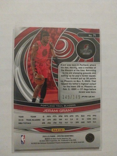 2022 23 Panini Spectra Jerami Grant Red Green Silver /149 PORTLAND #71 - Picture 2 of 2