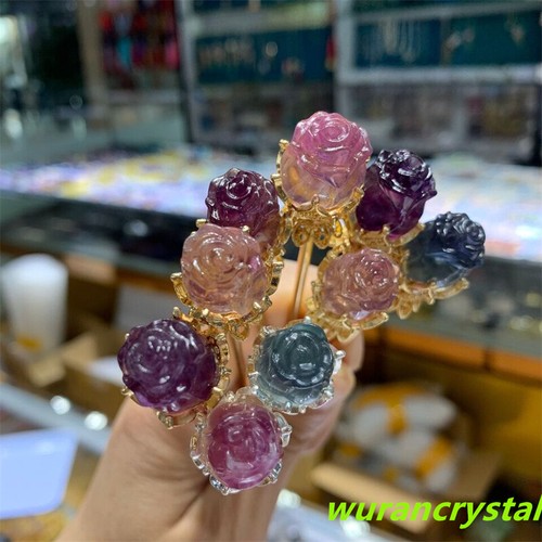 5 piezas Fluorita Natural Flor Rosa Calavera Tallación Cristal de Cuarzo Reiki Curación - Imagen 5 de 9