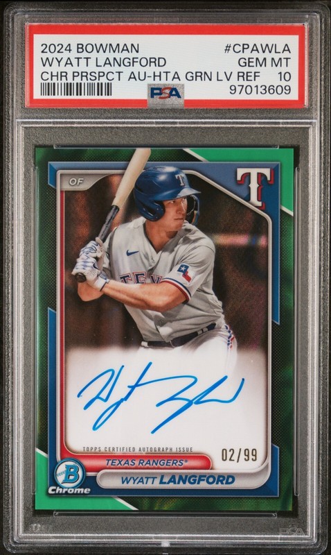 2024 Bowman Wyatt Langford Green Lava 2/99 PSA 10