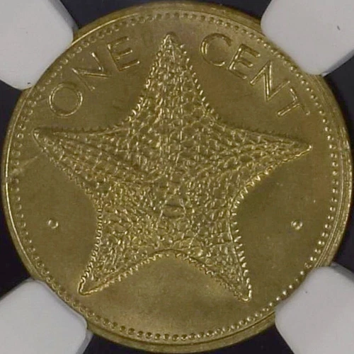BAHAMAS. 1974, 1 Cent - NGC MS66 - Top Pop 🥇 Commonwealth, Starfish, RARE