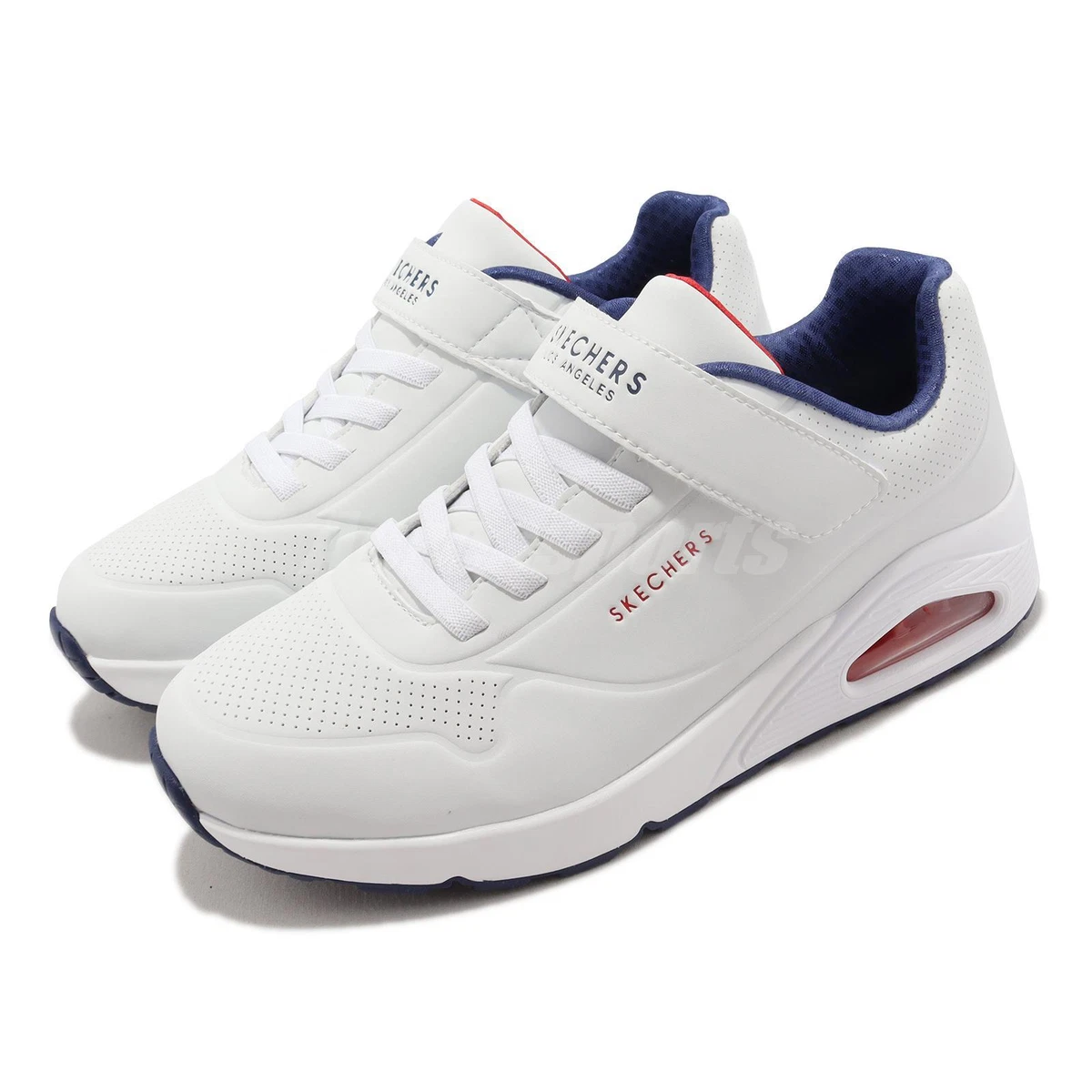 skechers uno white navy red