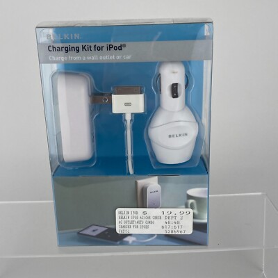 Belkin iPod Charging Kit 30 Pin AC Wall Car Charger Y2K Vintage NOS Sealed
