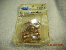 Vintage Dritz Overall Buckles 1 1/8" w No Sew Buttons NOS 1985 2 Sets