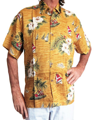 Chemise Hawaïenne Double Duck - Motif Couchers De Soleil & Hibiscus - Rayon - Neuf