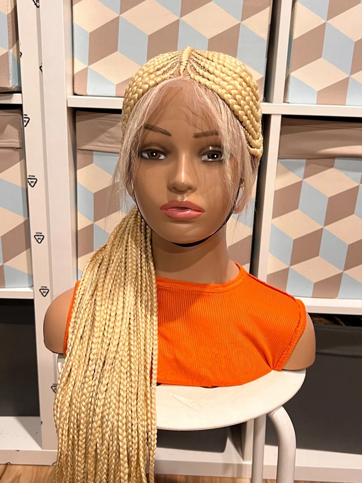 Плетеный парик: красивый парик ручной работы из кукурузной блондинки... ДЛИНА 26 дюймов в длину. - Изображение 3 из 4
