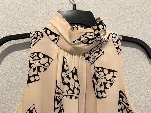 Vestido de seda firmado Milly estampado de lazo cuello alto falda de lana cintura chisme niña 6 - Imagen 8 de 14