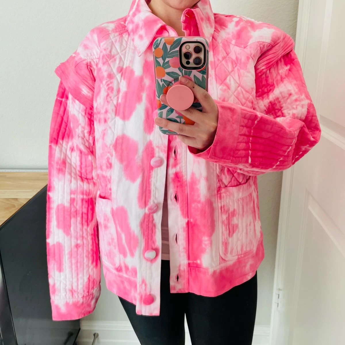 LoveShackFancy Womens Adelade Jacket Hibiscus Pink Hand Tie Dye