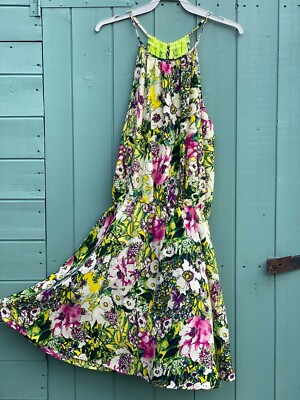 Neon Green fuchsia, floral dress with lace detail on the back | eBay Neon Green fuchsia, floral dress with lace detail on the back | eBay
