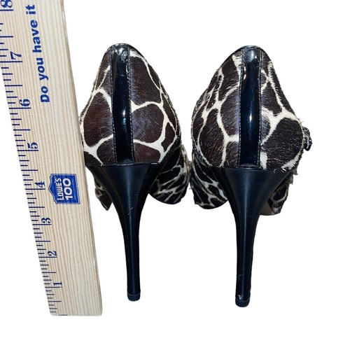 Nine West Luminous Calf Leather Faux Fur Giraffe Print Peep Toe Stilettos 9.5M - Picture 8 of 12