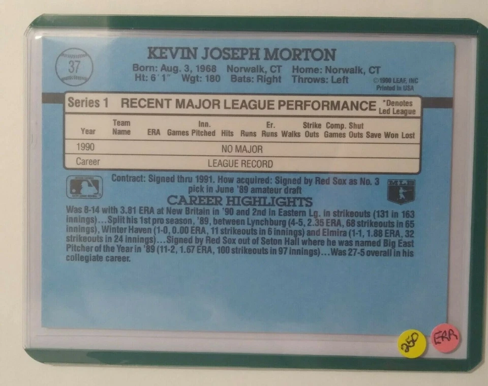 KEVIN MORTON Donruss 1991 #37 RATED ROOKIE No (.) ERROR - "Pack fresh" Mint Card - Image 2 of 4