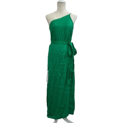 BCBGMAXAZRIA Womens Satin Polka Dot Cocktail Dress Green XS