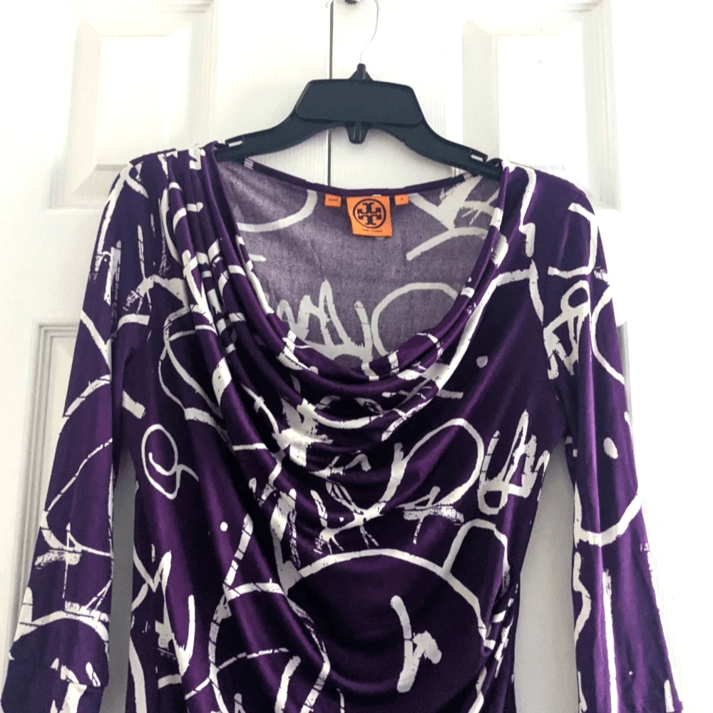 Abito TORY BURCH viola sogno Francis graffiti seta collo cappuccio