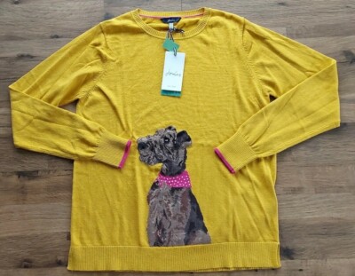 Joules Women Miranda Knitted Intarsia Crew Neck Jumper Gold 🐕 Size 10  UK
