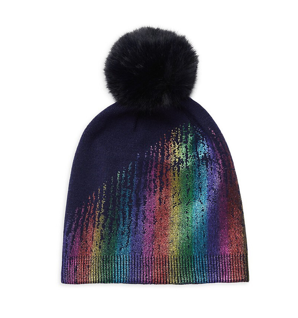 $95 New Adrienne Landau ​Metallic Knit & Faux Fur Pom-Pom  display picture 2