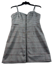 Forever 21 Full Zip Up Dress Womens Size Medium Gray Black Sleeveless Stretch