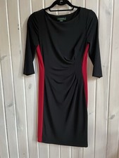 Lauren Ralph Lauren Dress Womens 6P Black Red Sides Ruched Fitted 3/4 Sleeve