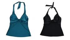 DKNY Twist Front Solid Color Halter Wire-Free Bathing Suit Tankini Top NWT
