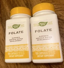 2 X Nature's Way Folate 100 Capsules New Sealed (200 Total) Exp:11/25