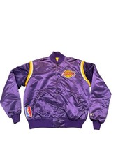 Vtg 80s Los Angeles Lakers Starter Satin Jacket Made in USA Purple Gold XL NBA