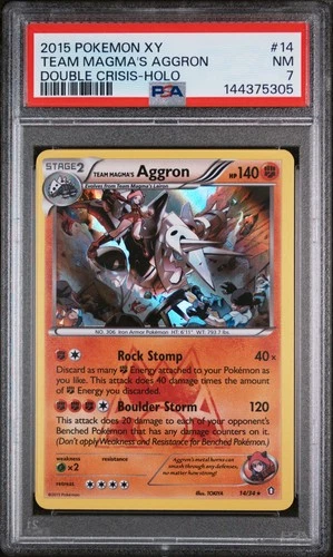 2015 POKEMON XY DOUBLE CRISIS #14 TEAM MAGMA'S AGGRON-HOLO PSA 7