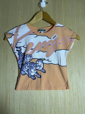 Kenzo Shirt Youth 4A Orange Short Sleeve Girl's Graphic Print Designer