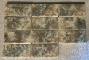Lot Of 11 Antique Trent Victorian Fireplace Tiles 3x1.5 Mottled Teal/Brn/ Cream